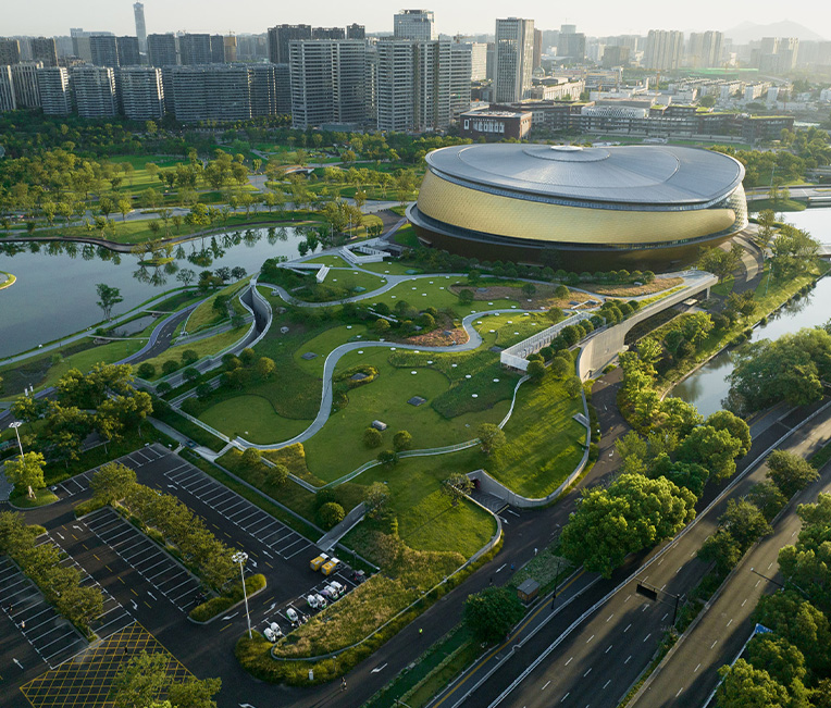 Subprojeto de revestimento de estrutura de aço do parque esportivo Hangzhou Eastern Bay (salão de patinação, fita, salas auxiliares, torre paisagística)